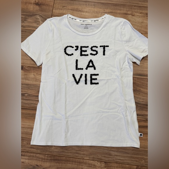 Karl Lagerfeld White C'est La Vie Tee - Picture 3 of 10
